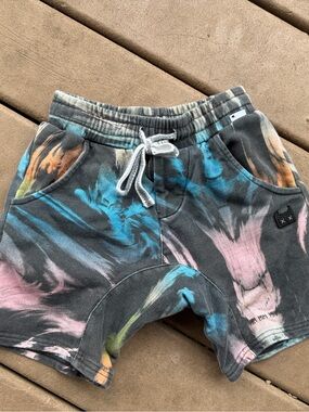 Munstr Kids Tie-Dye Paint swirl slicker  Sweat shorts size 7